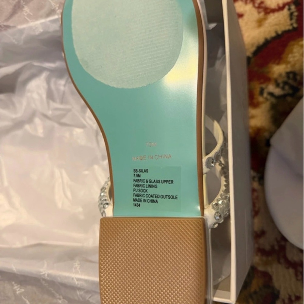 Betsey Johnson White Jeweled Strappy Slide Sandals - Picture 9 of 11